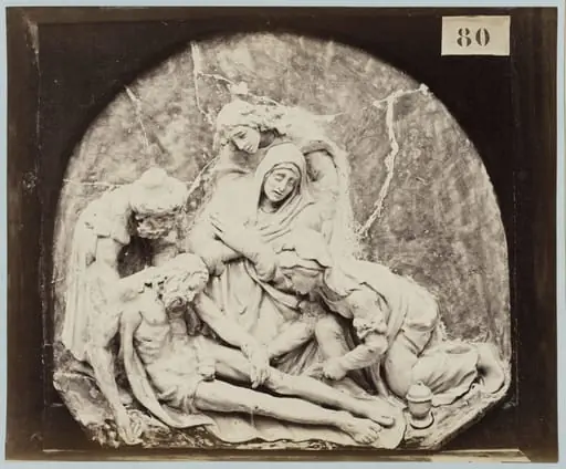 Enamelled earthenware bas-relief of the deposition from the cross