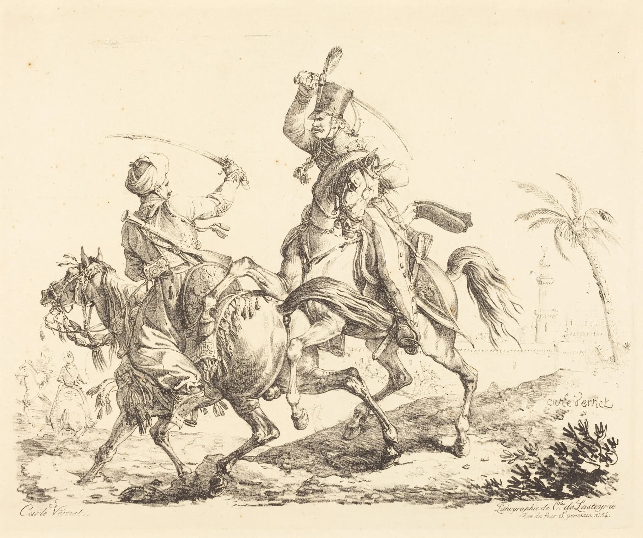 Hussard Striking a Mameluck, by Carle Vernet, ink, 1797