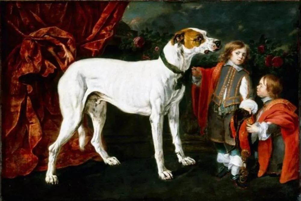 Boy and dwarf with a dog