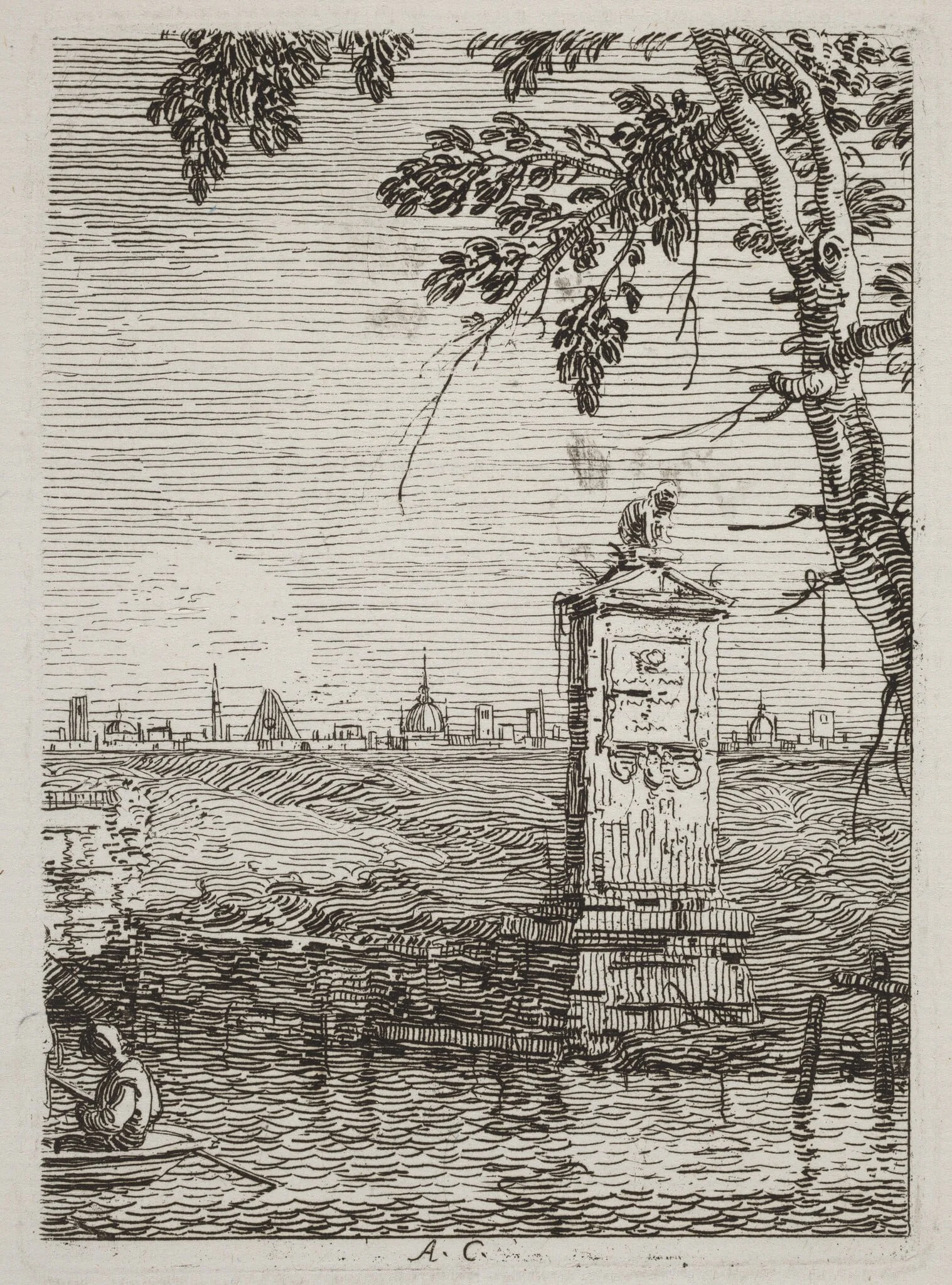 The Little Monument [left], by Canaletto, ink, 1740