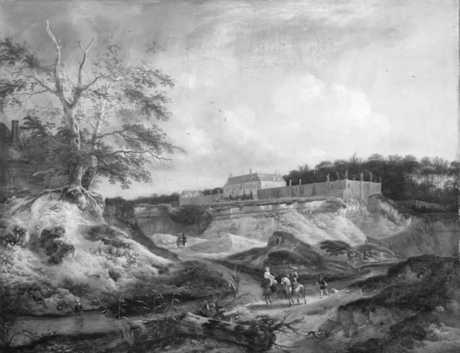 A Manor House on a Steep Chalk Hill, by Unknown, 1650