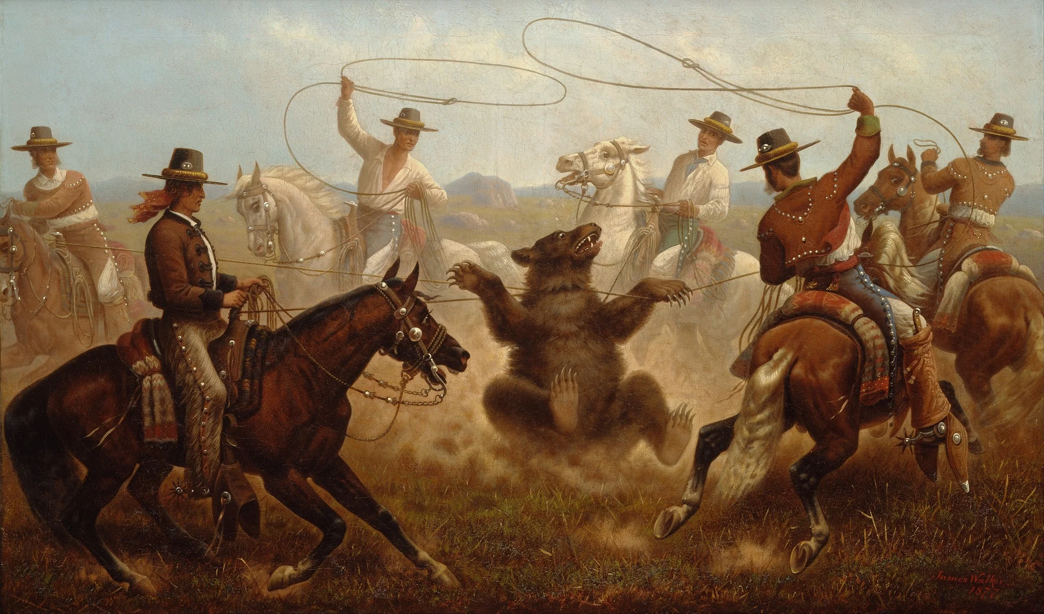 Cowboys Roping a Bear, by James Walker, oil, 1889