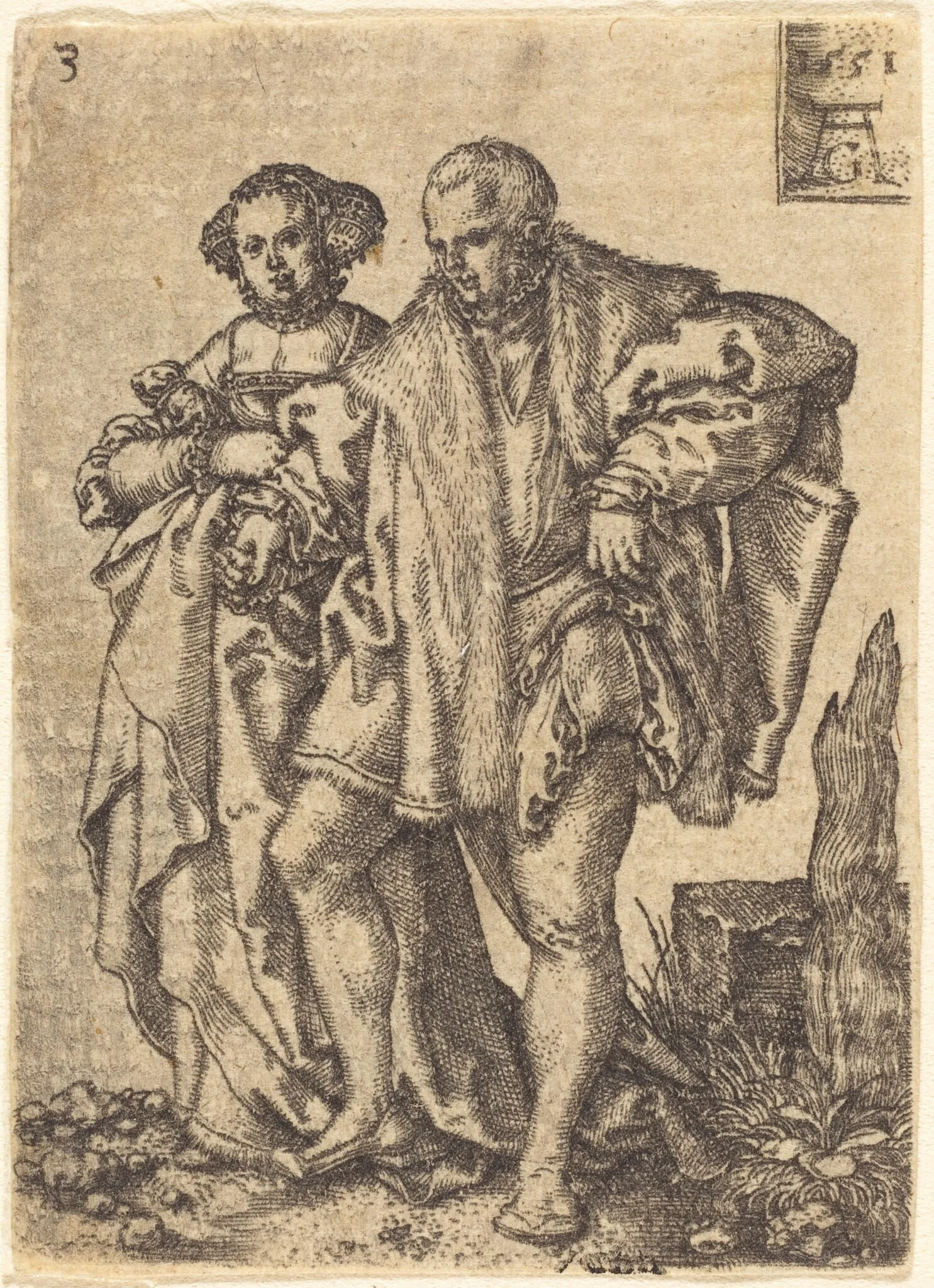 Dancing Couple, by Heinrich Aldegrever, ink, 1551