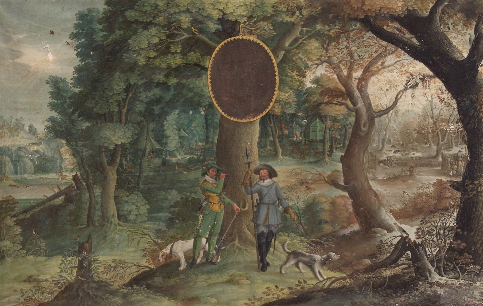 Jahreszeiten mit Jagddarstellungen: Herbst (Jäger mit Hasen- und Hirschjagd) und Winter (Jäger mit Saujagd), by Johann Jacob Besserer, unspecified, 1650