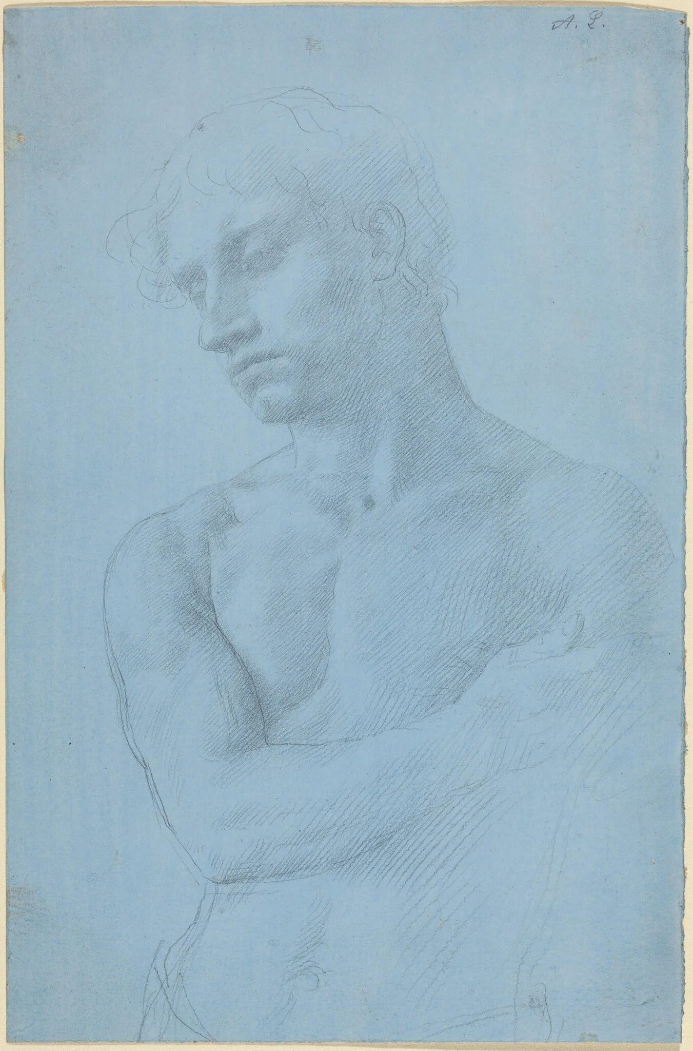 Bust of Nude Man, by Alphonse Legros, graphite, 1874