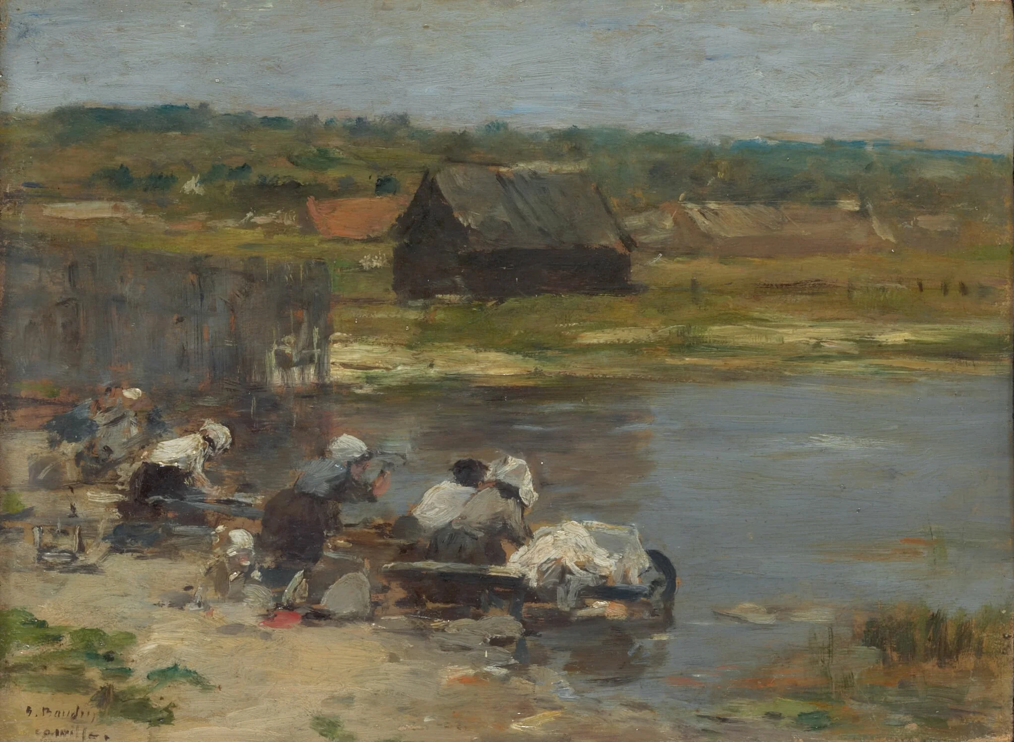 Washerwomen at the Edge of the Pond, by Eugène Boudin, oil, 1880