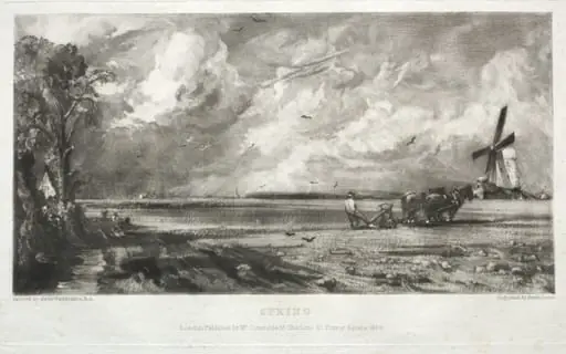 Various Subjects of Landscape, Characteristic of English Scenery from Pictures Painted by John Constable, R.A.:  Spring.  A Mill on a Common.  Hail Squalls.  East Bergholt, Suffolk
