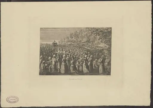 History print: congregation in the desert