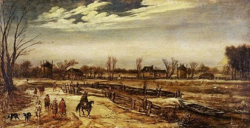 Winter landscape, by Esaias van de Velde, oil, 1614