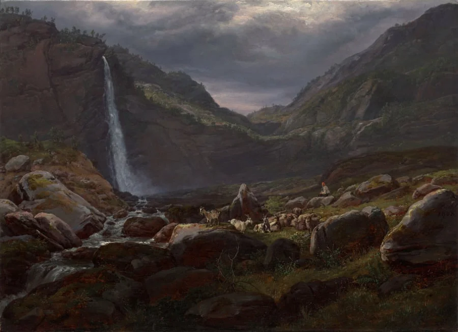 Feige Waterfall (Feigefossen), Lysterfjord, Norway, by Johan Christian Dahl, unspecified, 1848