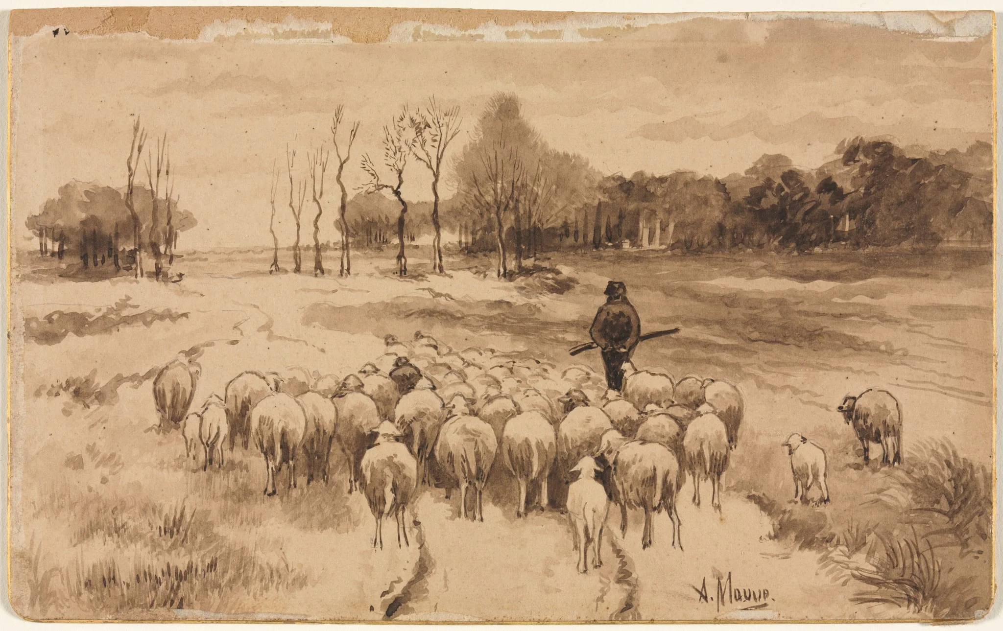 Shepherd with His Flock, by Anton Mauve, 1870