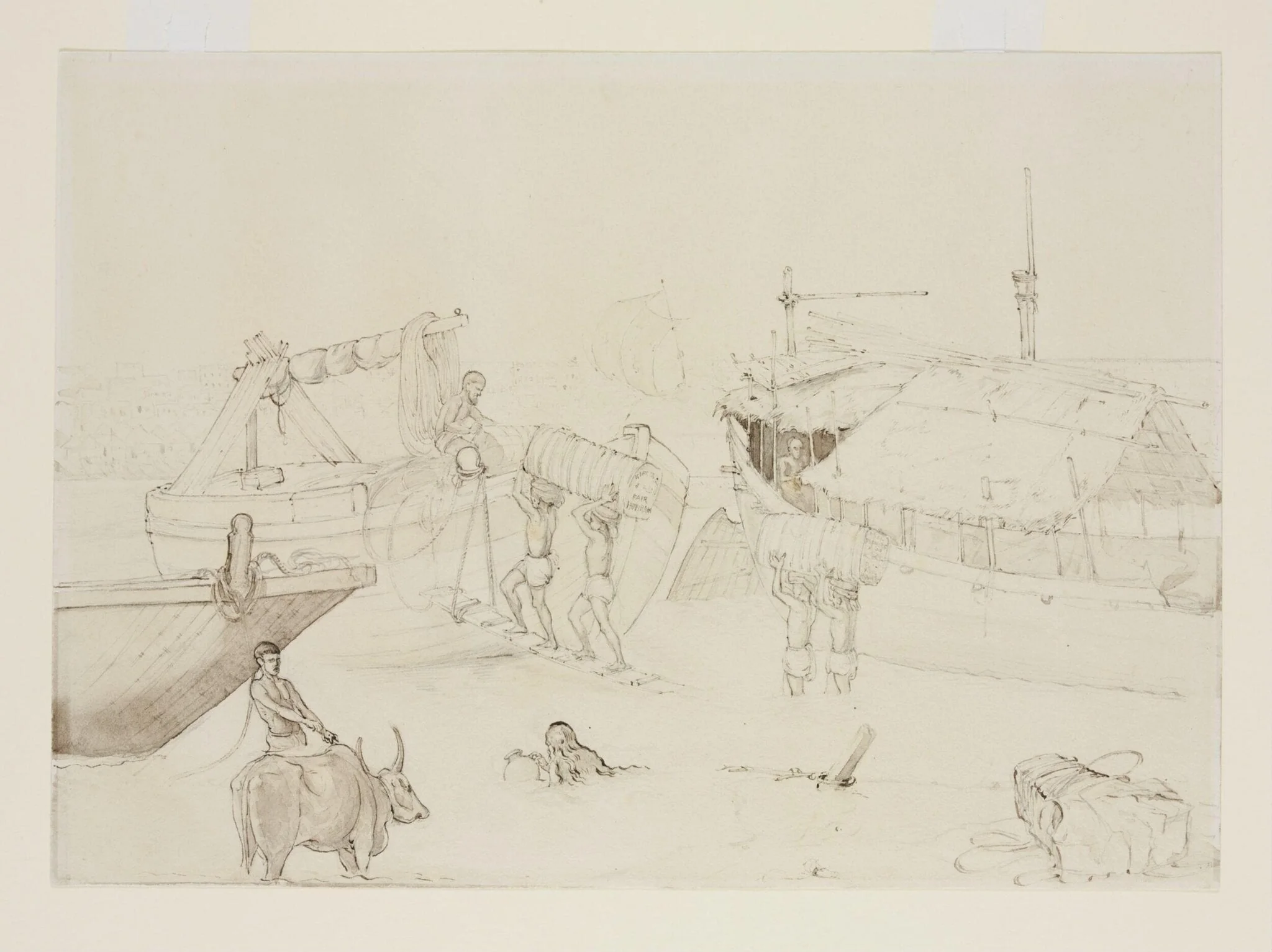 Loading cotton onto boats, by John Lockwood Kipling, 1874
