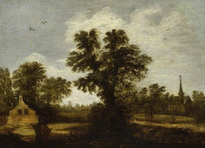 Landscape, by Jan van de Velde, oil, 1620