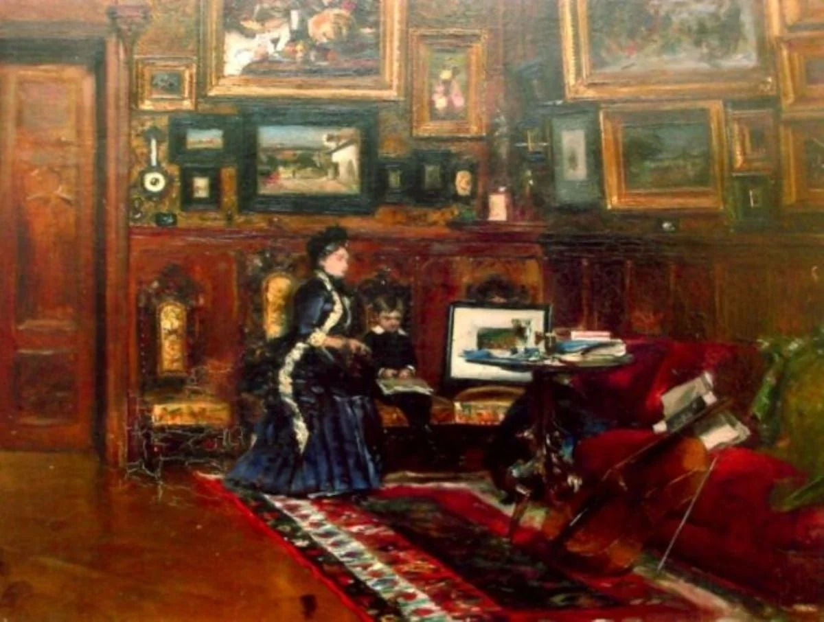 În atelierul pictorului. Doamna Aman cu nepotul, by Theodor Aman, unspecified
