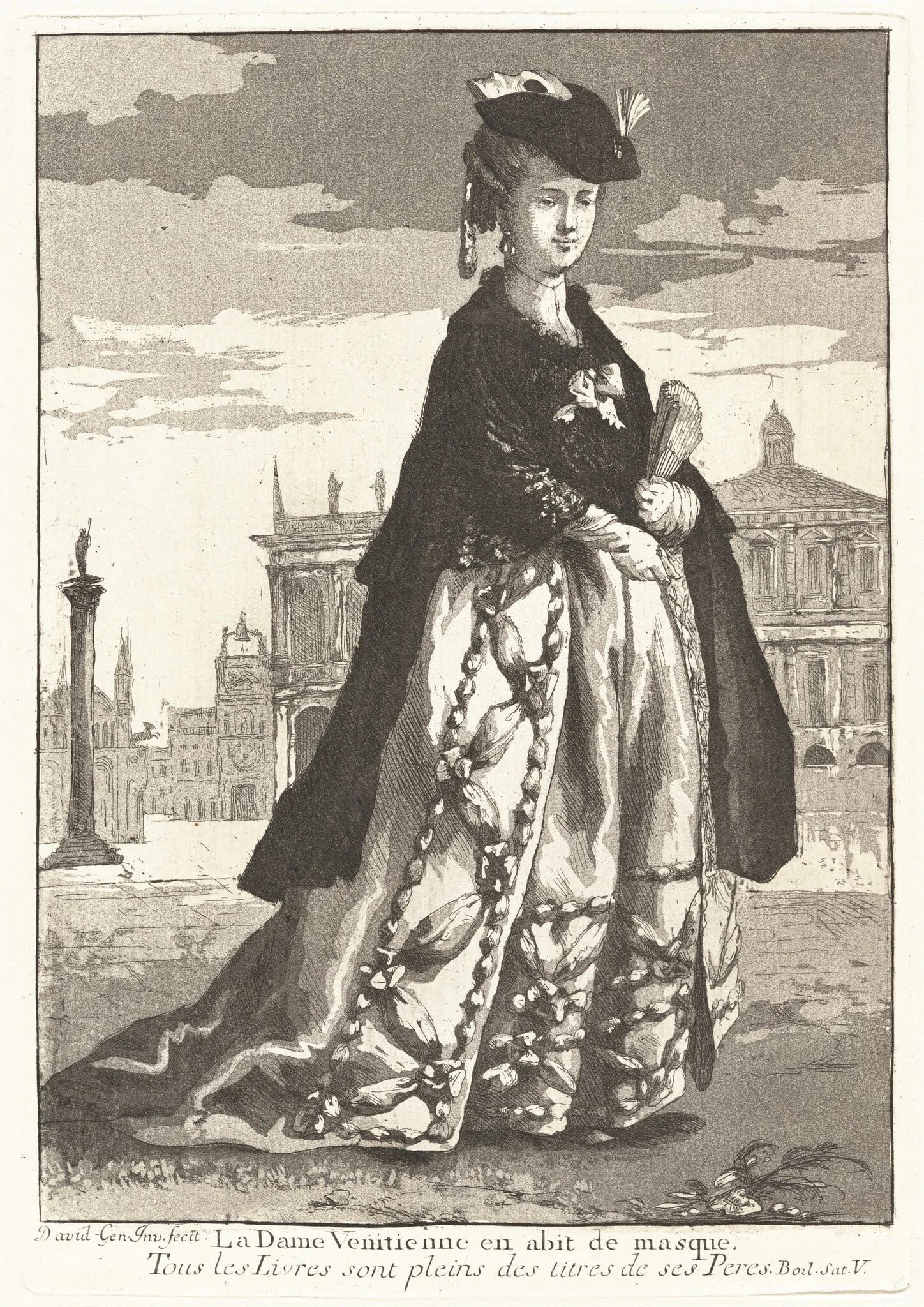 La Dame Venitienne en abit de masque (Venetian Woman in Carnival Dress), by Giovanni David, ink, 1775