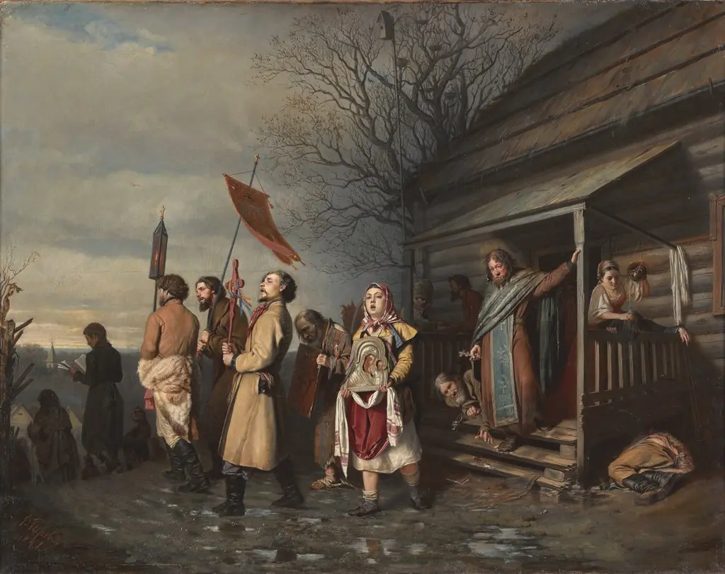 An Easter procession in a Russian village