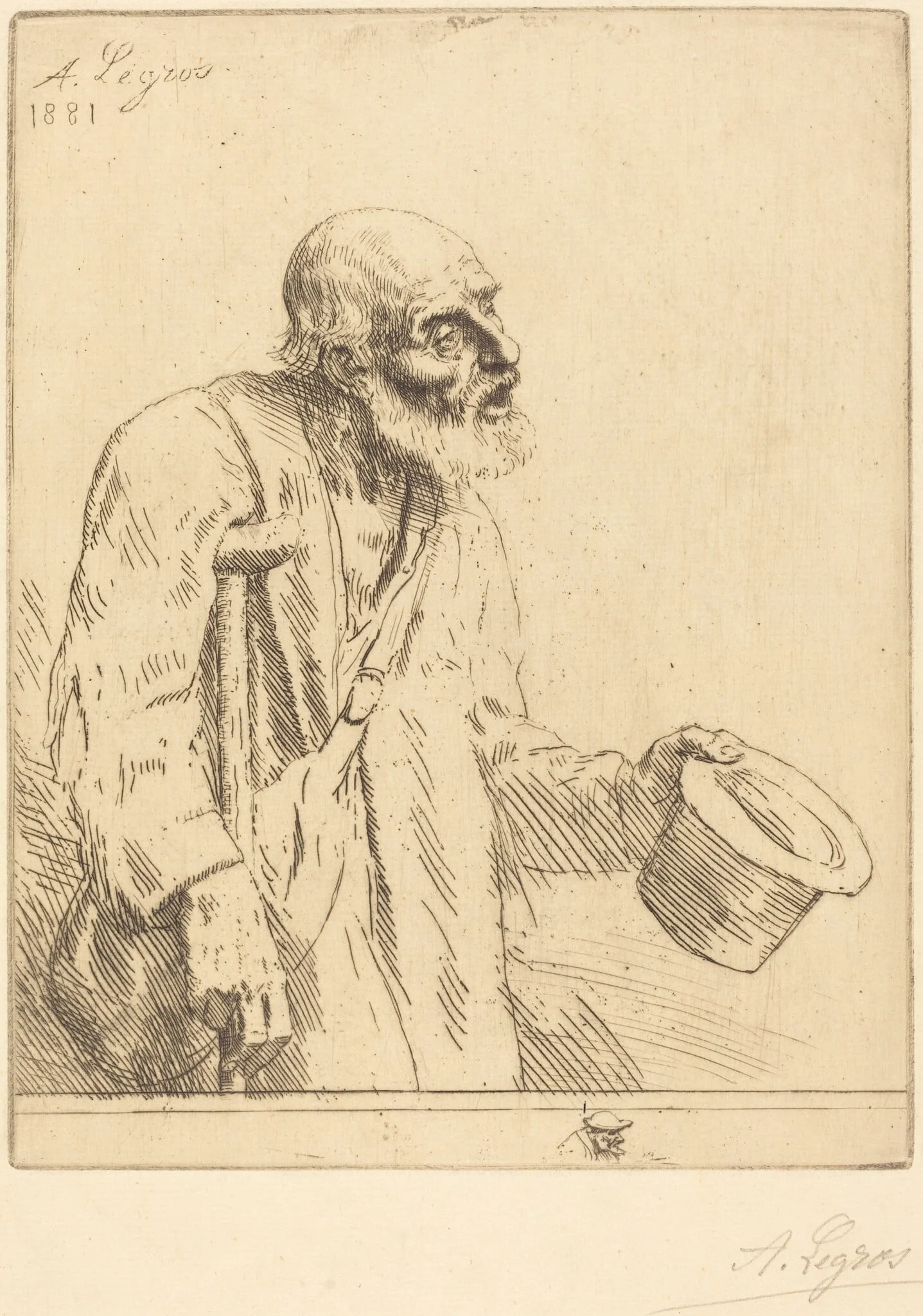 Beggar (Le mendiant), by Alphonse Legros, ink, 1881