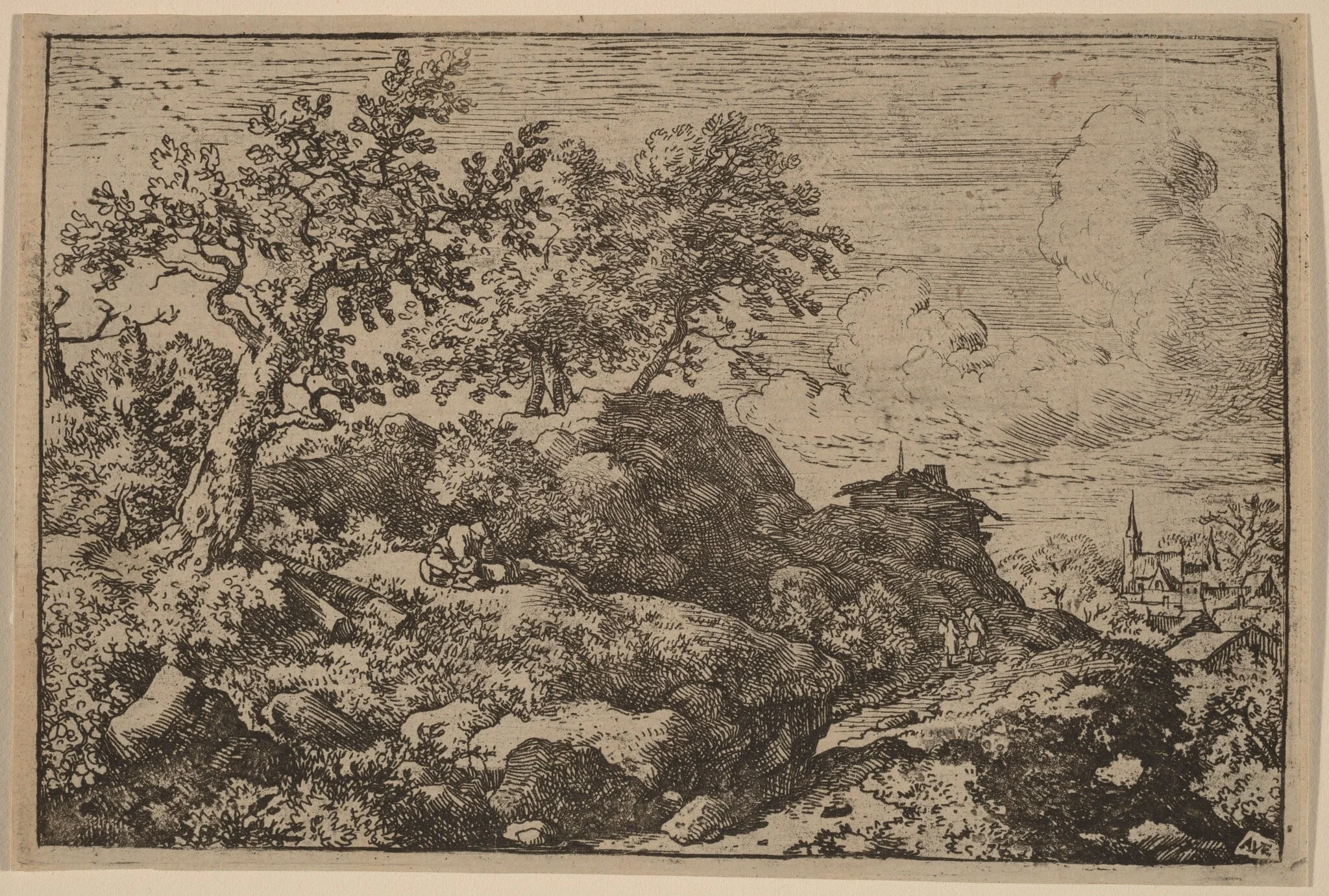 Two Peasants Seated on a Hill