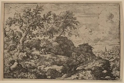 Two Peasants Seated on a Hill