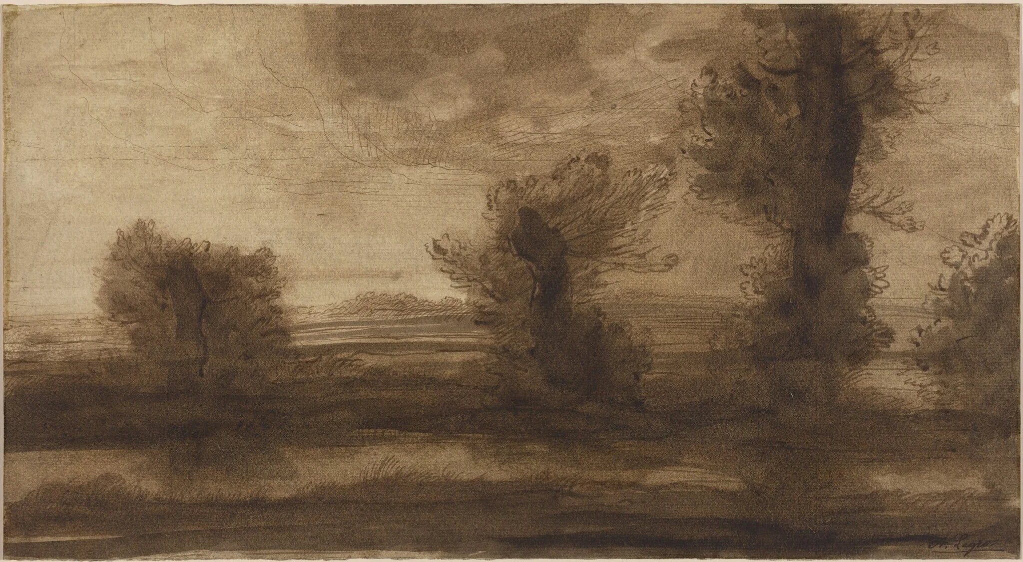 In the Marshes, by Alphonse Legros, ink, 1874