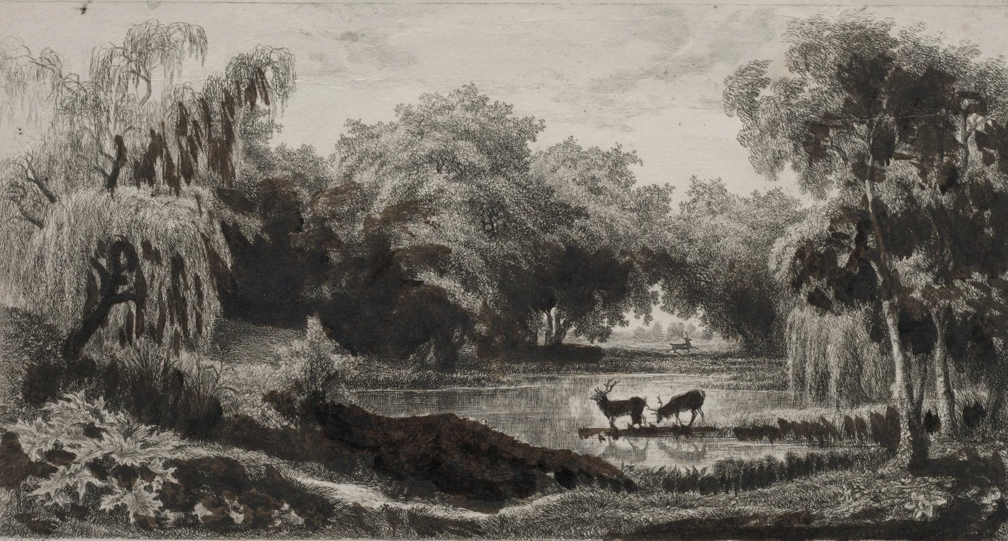 The Pool with Stags, by Charles François Daubigny, 1845