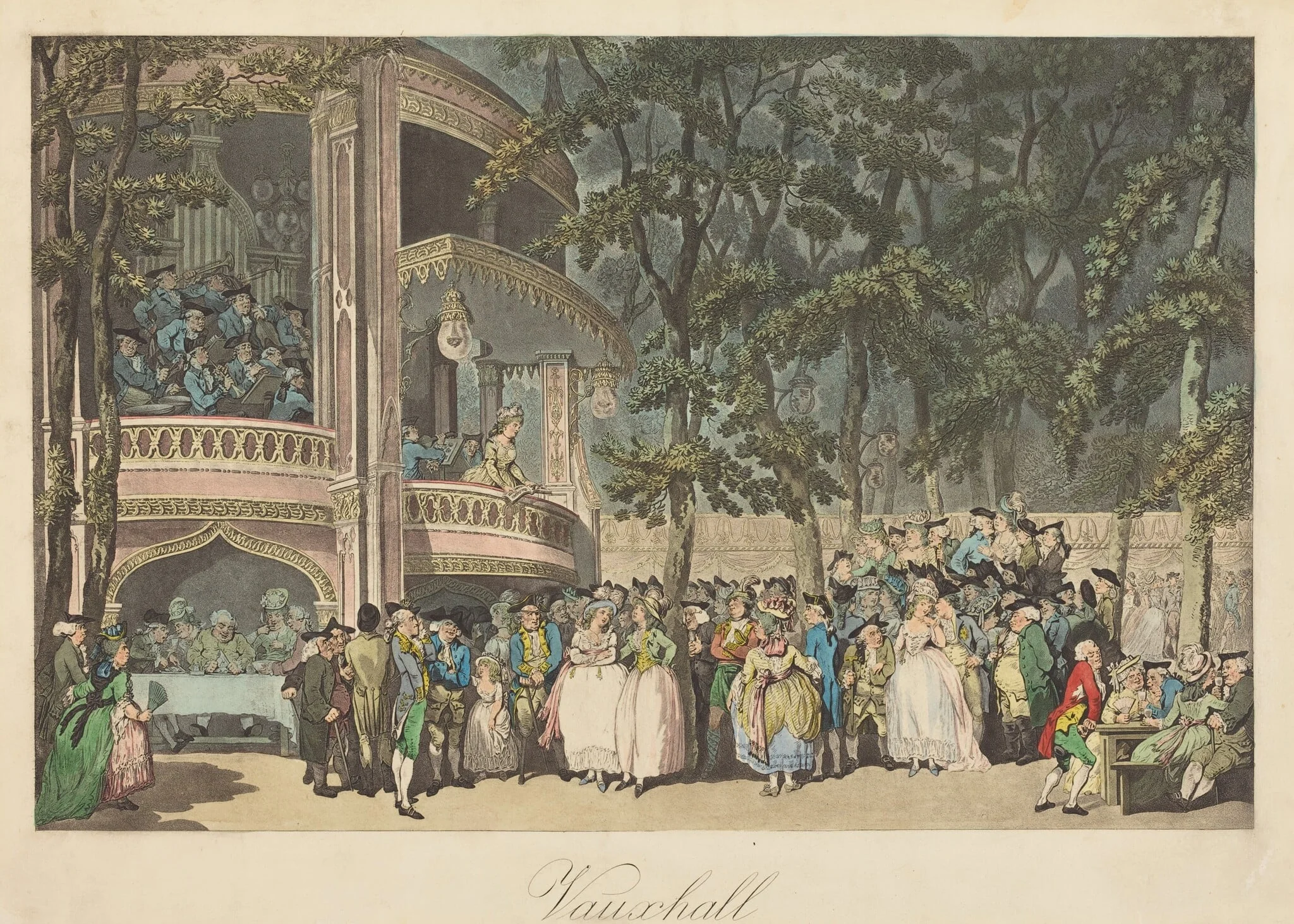 Vauxhall Gardens, by Thomas Rowlandson, ink, 1785
