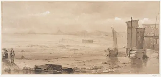 Seashore Study: Low Tide with Fishing Boats and Fisher Folk