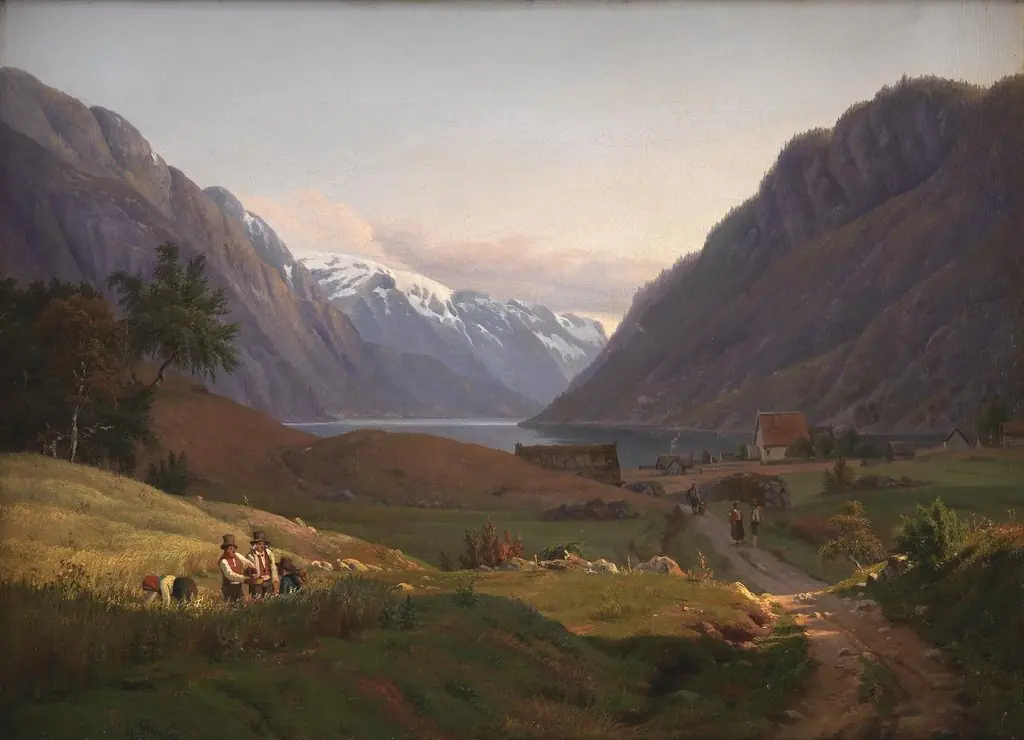 View of Odda at the Sør Fjord in Hardanger, Norway. Morning Light