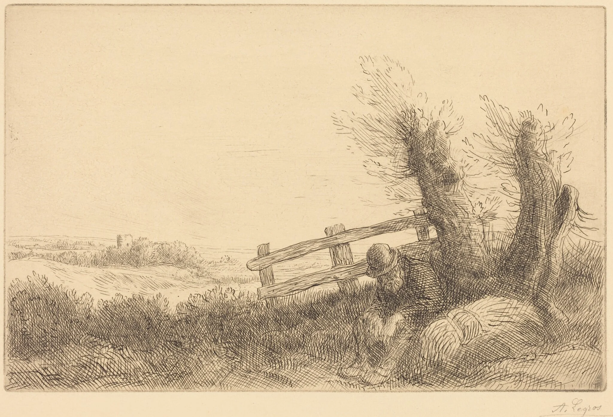 Farmer Reclining (Le fermier au repos), by Alphonse Legros, ink, 1874
