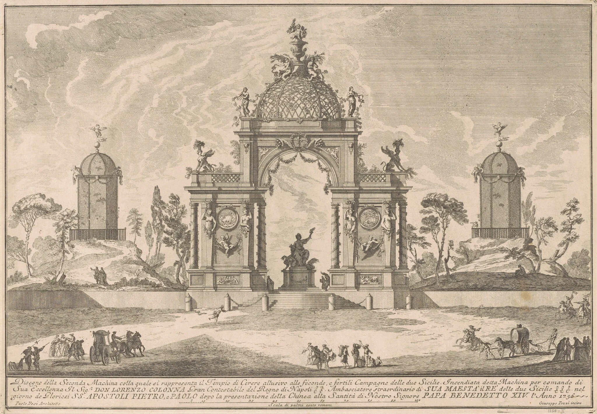 The Seconda Macchina for the Chinea of 1756: The Temple of Ceres, by Giuseppe Pozzi, ink, 1756