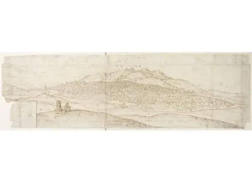 Panoramic View of Jaén, with the Figure of a Man Sketching in the Foreground