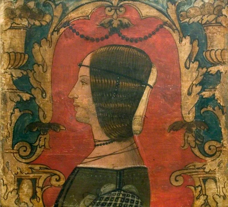 Profile Bust of a Lady Facing Left (one of 29 painted panels from a frieze), by Unknown, unspecified, 1500