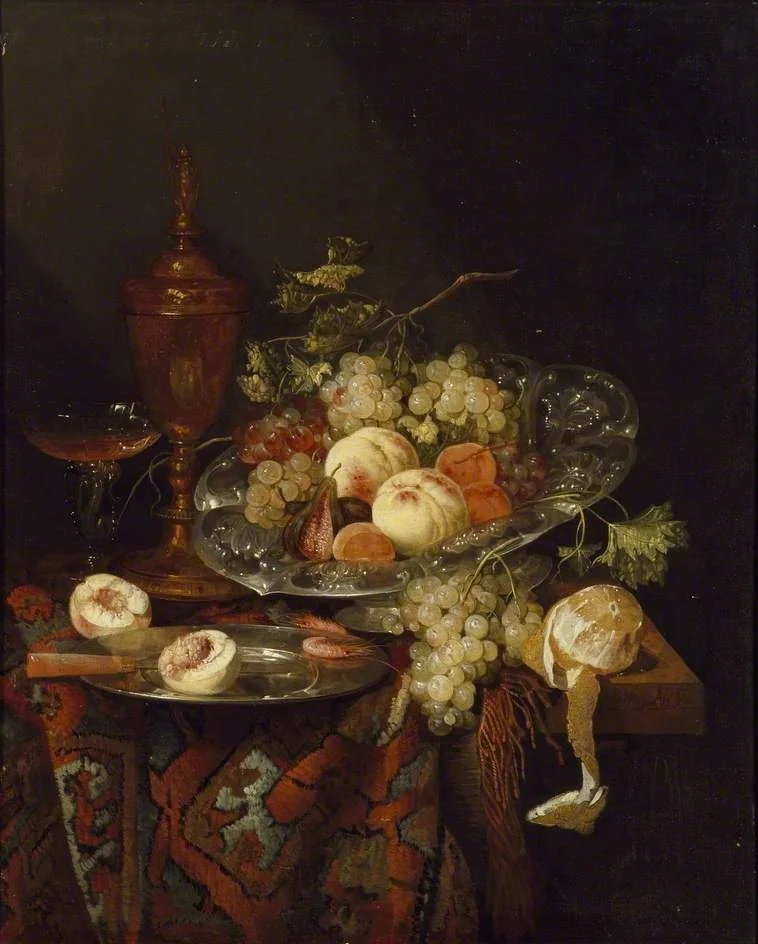 Still Life with Fruit, by Abraham van Beijeren, oil, 1665