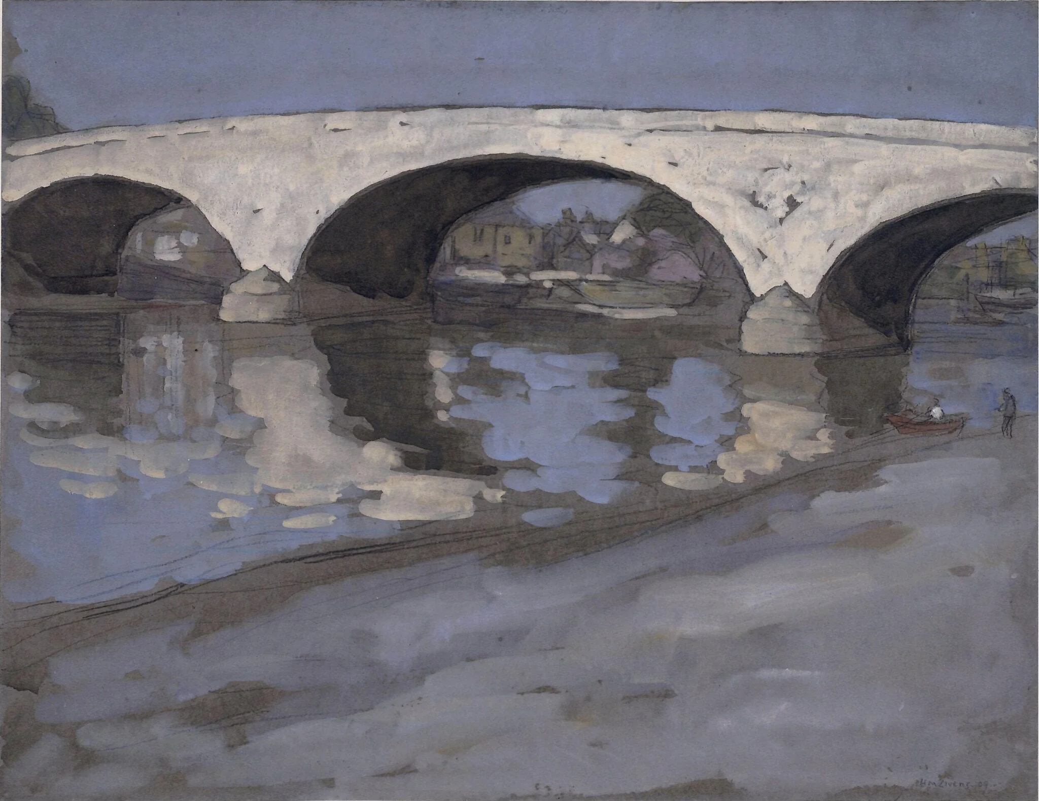 Kew Bridge, by Horace Mann Livens, watercolor, 1909
