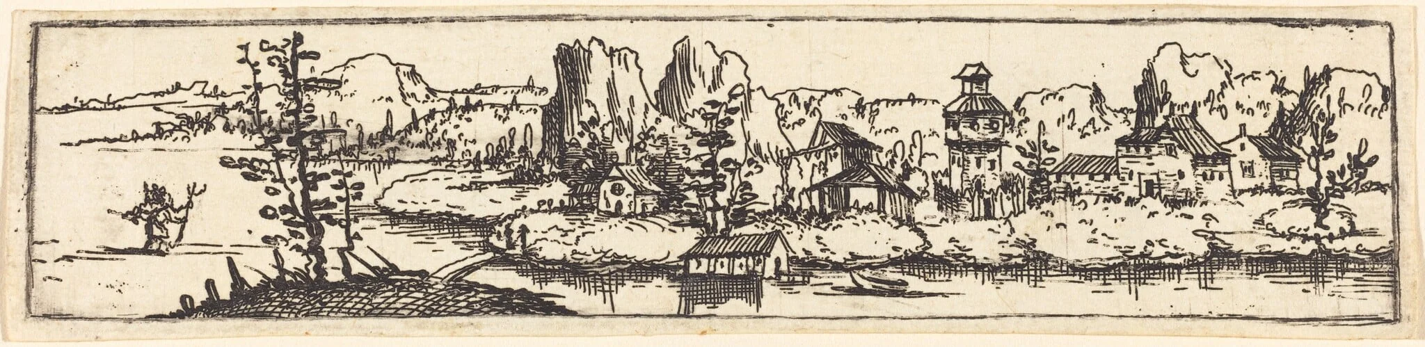 River Landscape with Saint Christopher, by Augustin Hirschvogel, ink, 1528
