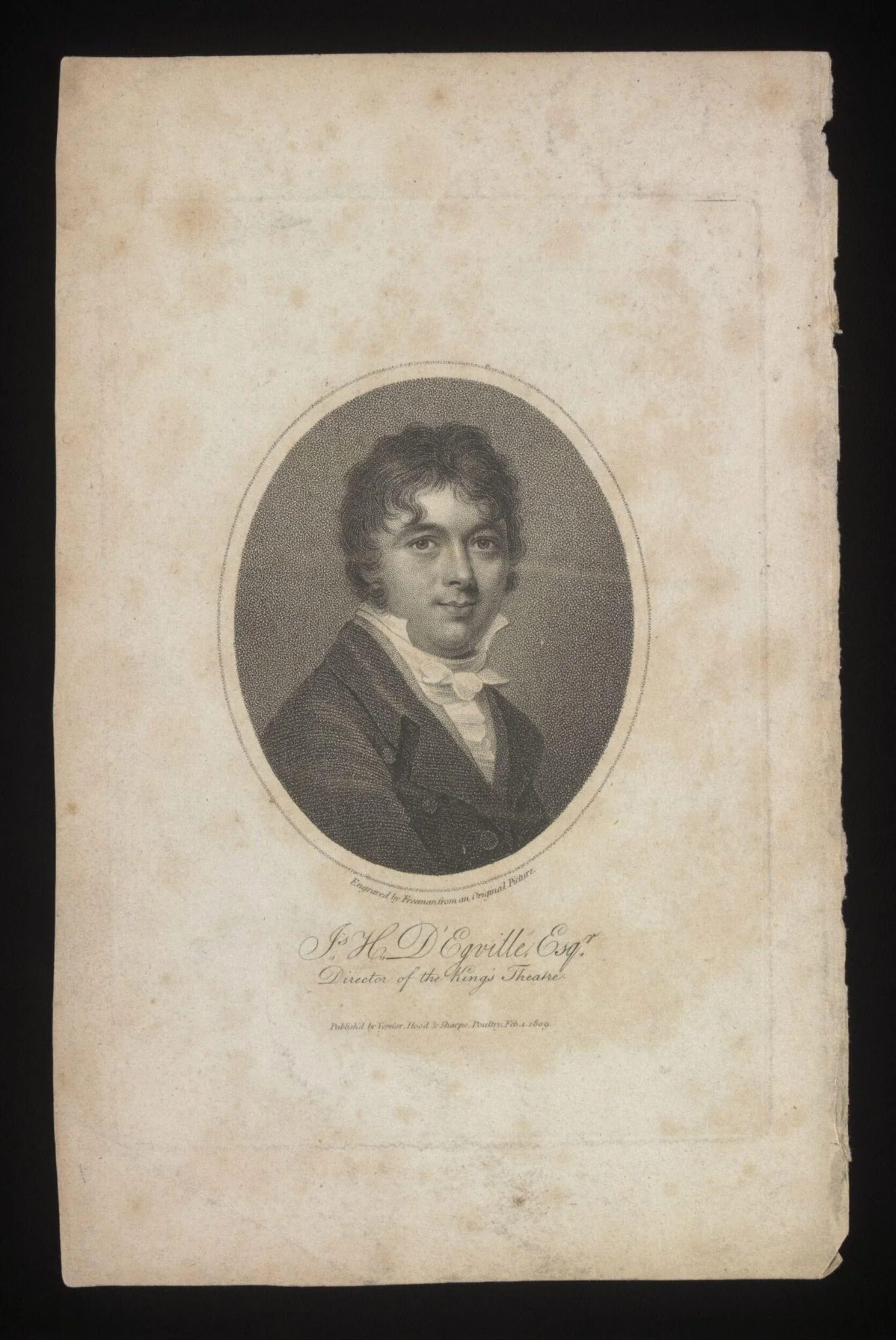 Js H D'Egville, Esqr. Director of the King's Theatre, by Unknown, 1809