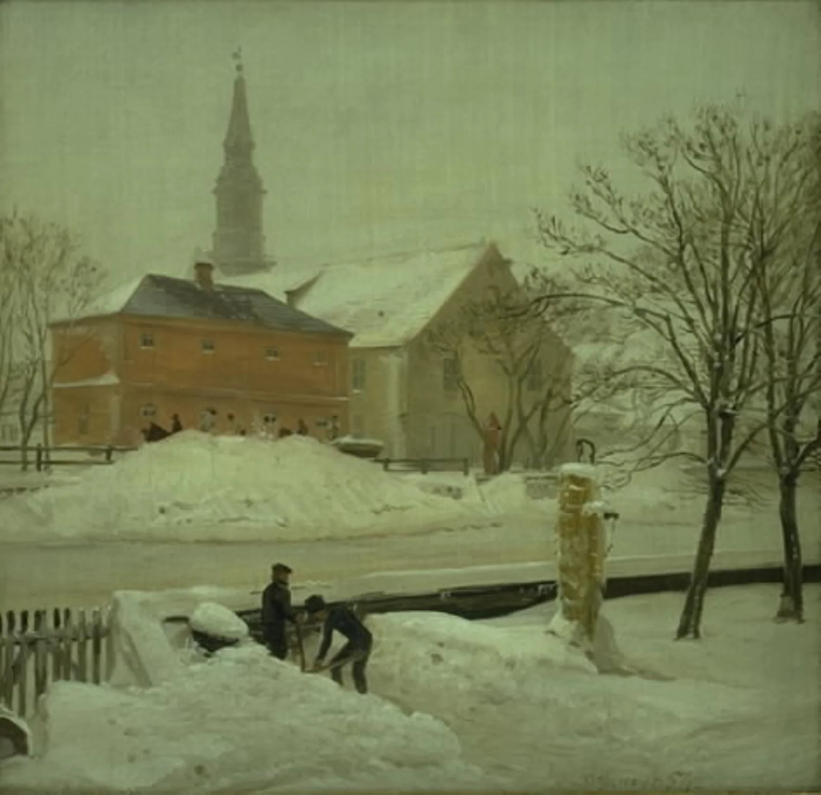 Udsigt fra kunstnerens bolig i Løweners ejendom på Christianshavn. Vinterdag med sne, by Unknown, 1854