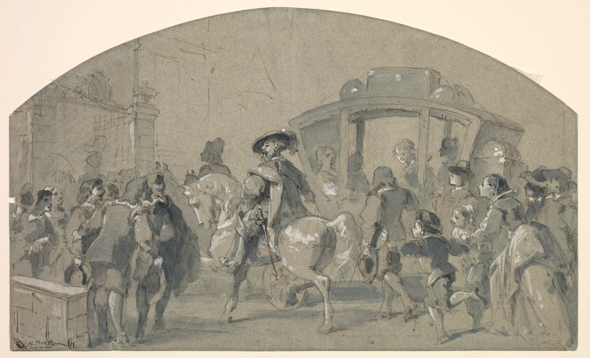 Street Scene (recto), by Gustave Doré, 1848