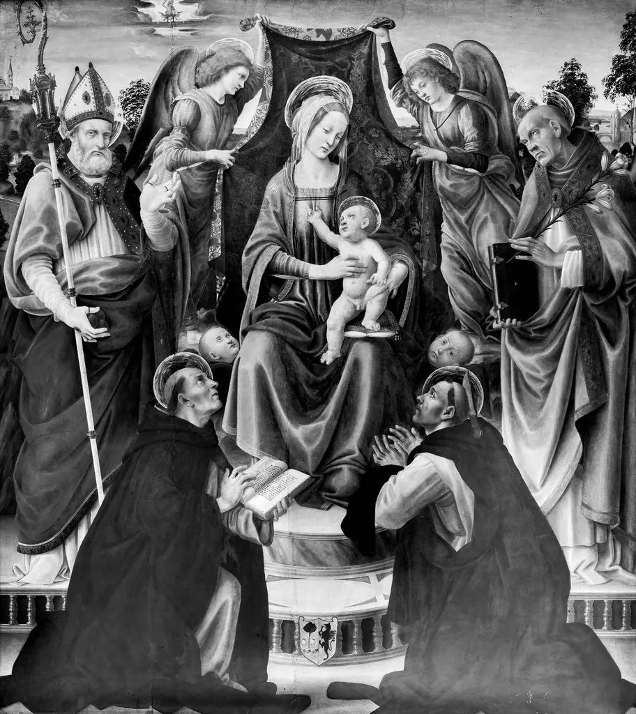 Mary enthroned with the child and four saints