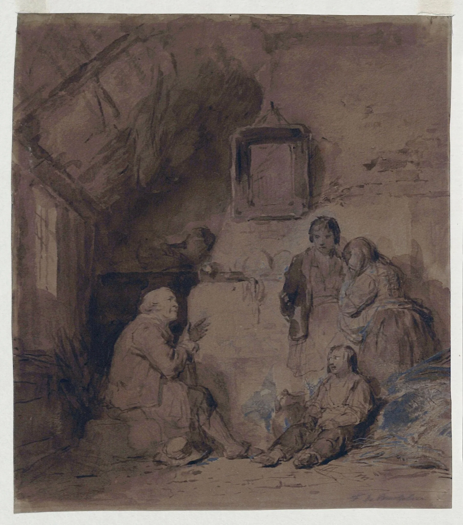 A Poor Family Lamenting Their Situation in Their Humble Home