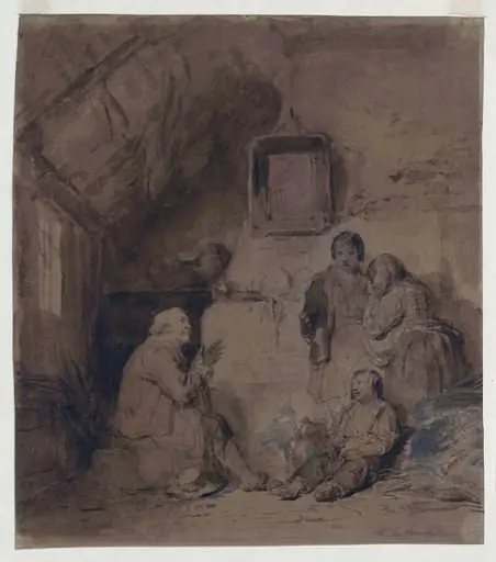 A Poor Family Lamenting Their Situation in Their Humble Home