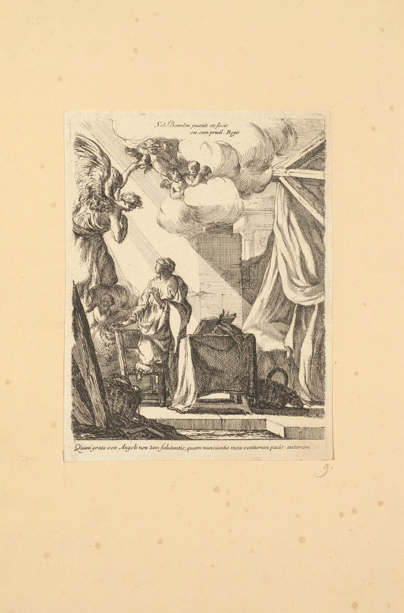 The Annunciation, by Sébastien Bourdon, ink, 1638