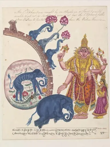 Vishnu saving the elephant, Gajendra - 'Gajendramoksha'.