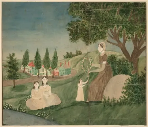 Mother and Three Children Making a Floral Wreath