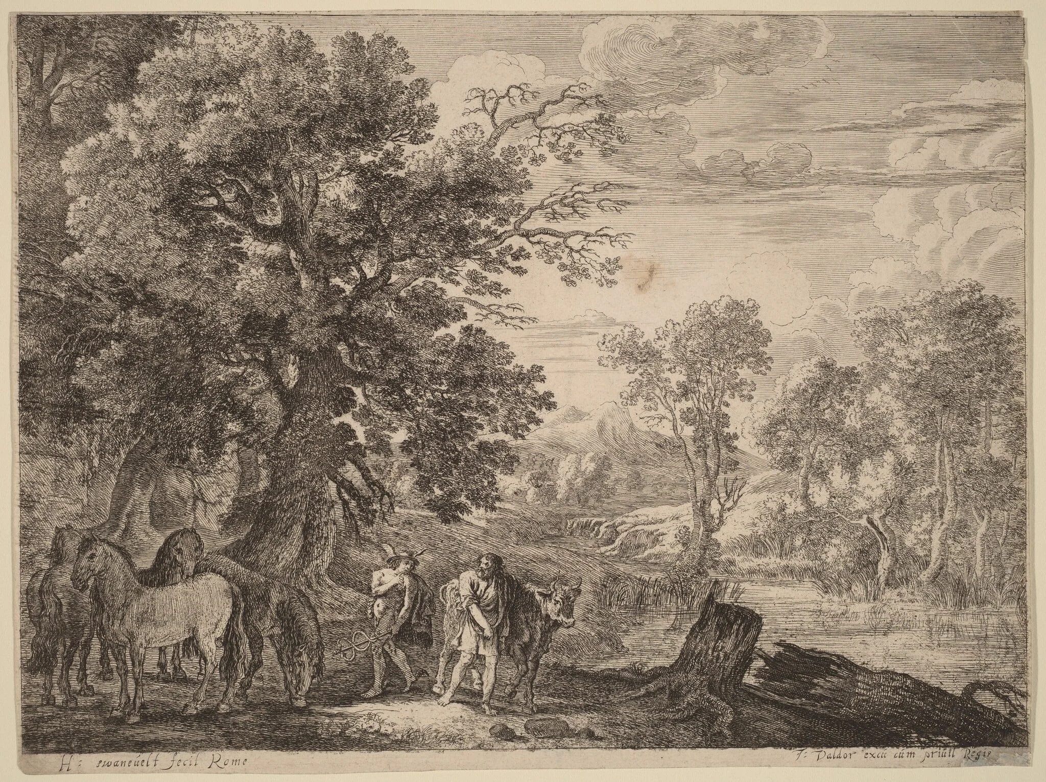 Mercury Silencing Battus, by Herman van Swanevelt, ink, 1628