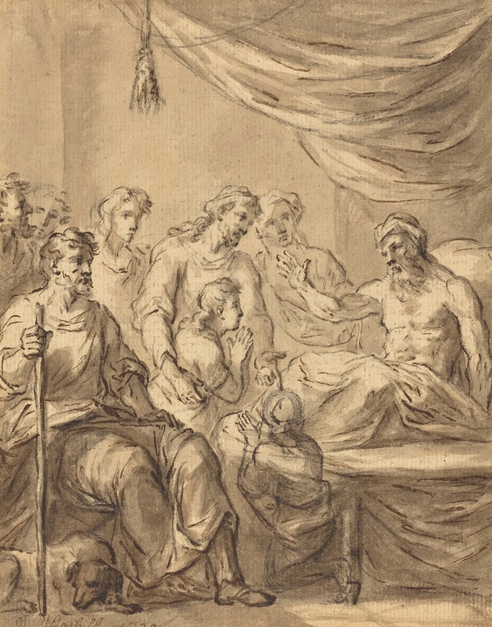 Jacob Allowing Benjamin to Go to Egypt with His Brothers, by James, Sir Thornhill, ink, 1722