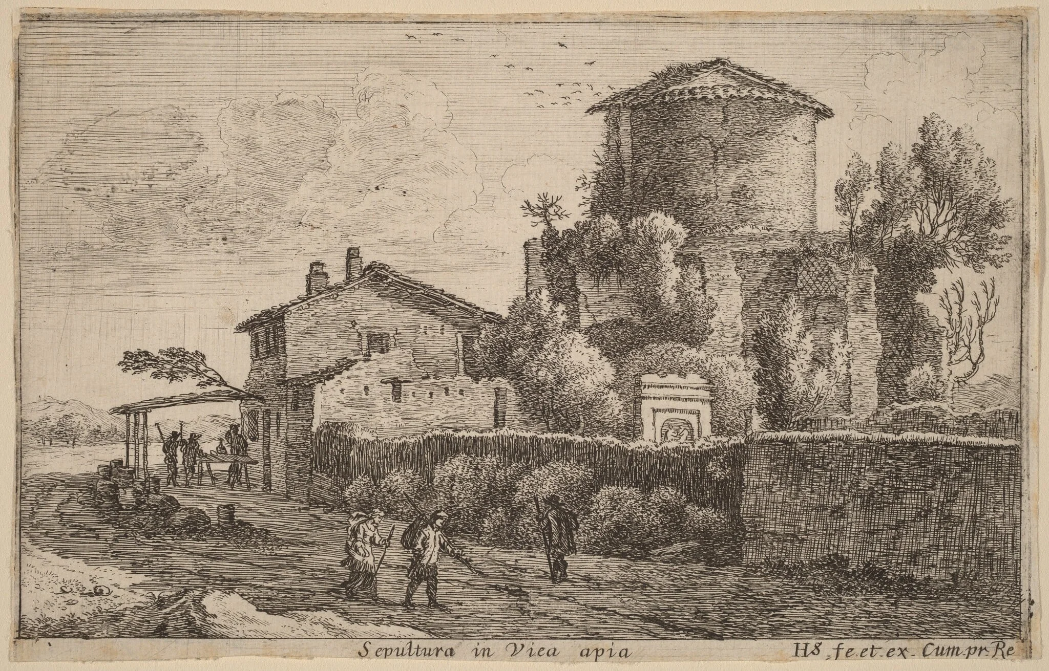 Tomb on the Via Appia, by Herman van Swanevelt, ink, 1628
