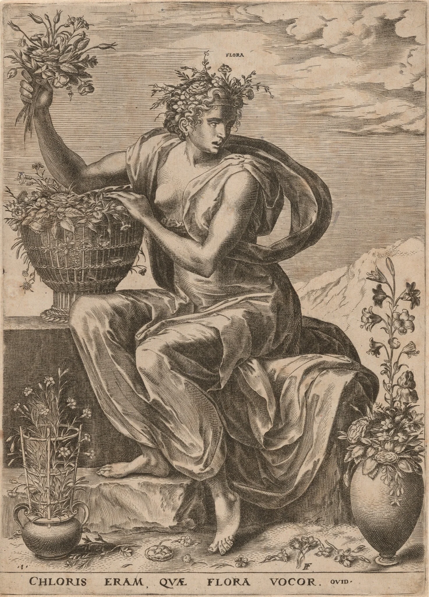 Flora, by Cornelis Cort, ink, 1564