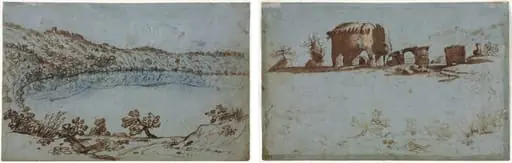 View of Lake Nemi (recto) Small Group of Roman Ruins (verso)
