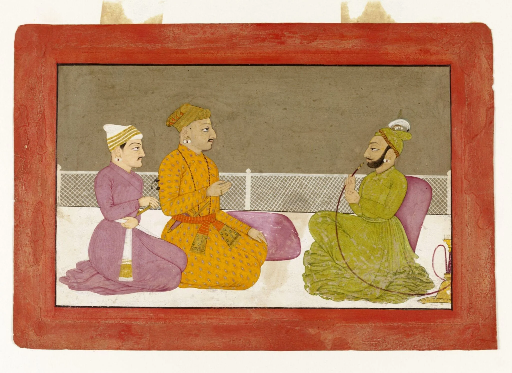 Raja Bhupal Dev of Jasrota, Raja Dalip Singh and Raja Daya Dhat, by Unknown, paint, 1705